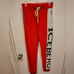 Iceberg Women's Red Wool & Cotton Spellout Jogger Pants Sz S-Casual Romanian